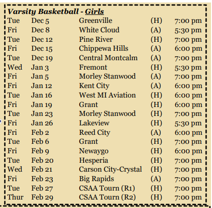 2023-24 Varsity Girls Basketball Schedule