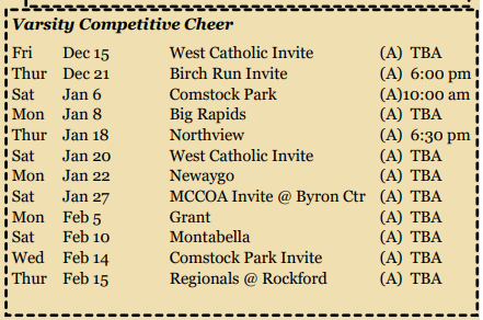 2023-24 Varsity Competitive Cheer Schedule
